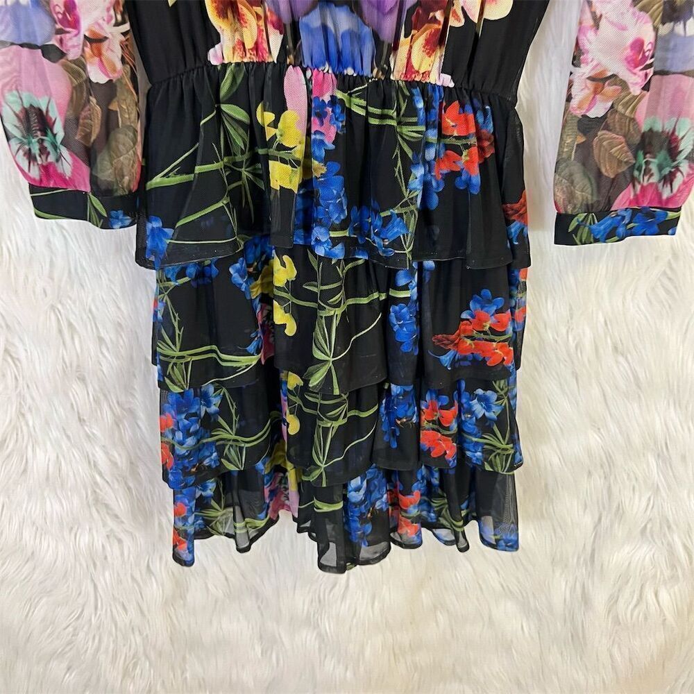 Desigual Lacroix Floral Knee Length Dress XS Multicolor Long Sleeve Ruffle - Picture 6 of 11